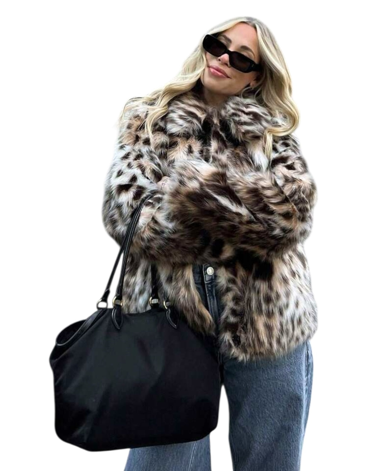 Veste femme en fausse fourrure effet lynx – coupe luxueuse & douce, hiver premium