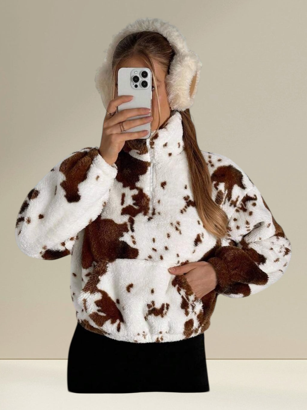 Veste Polaire Sherpa Femme Motif Tacheté – Ultra-Douce, Coupe Oversize, Style Ranch & Streetwear