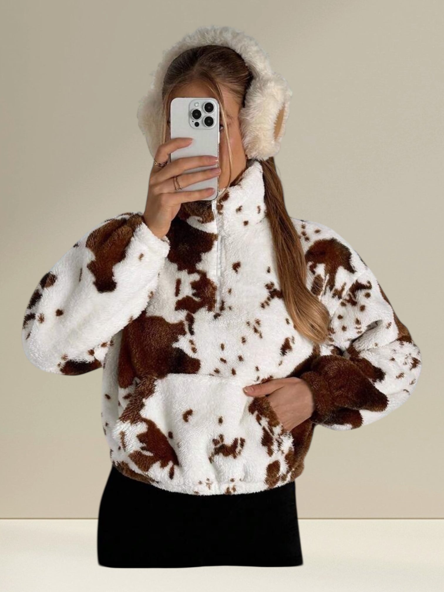 Veste Polaire Sherpa Femme Motif Tacheté – Ultra-Douce, Coupe Oversize, Style Ranch & Streetwear