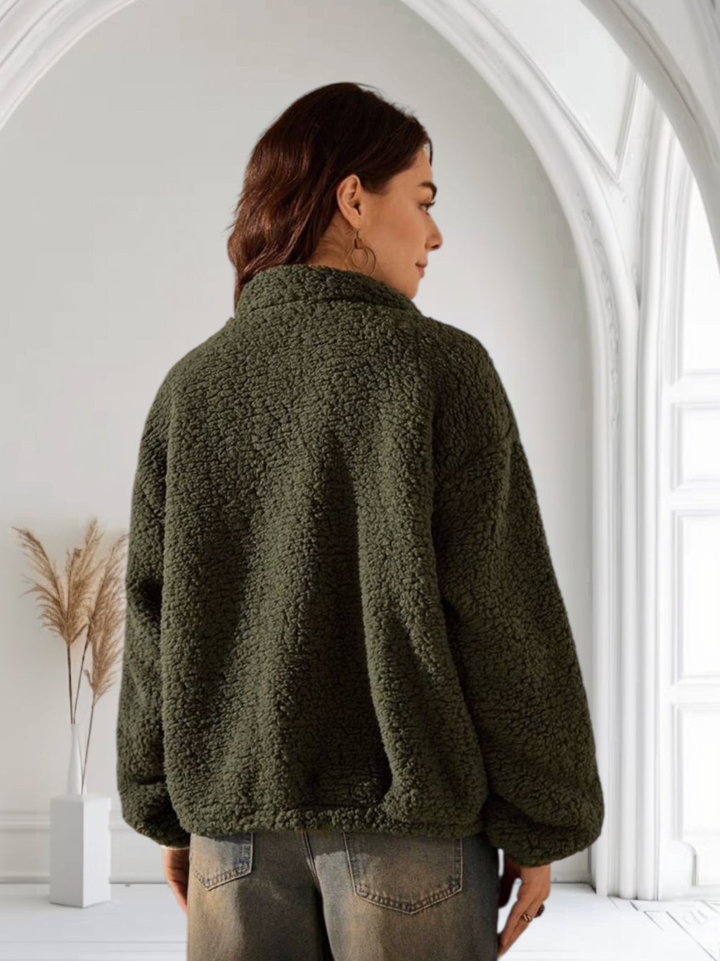 Veste Polaire Sherpa Femme Vert Forêt – Ultra-Chaude, Coupe Oversize, Doublure Confort, Style Outdoor Premium