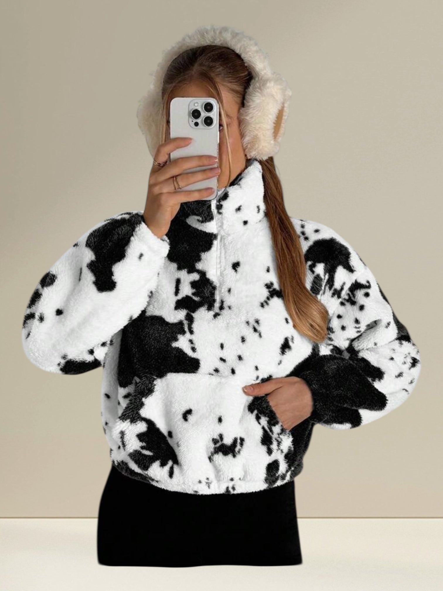Veste Polaire Sherpa Femme Motif Tacheté – Ultra-Douce, Coupe Oversize, Style Ranch & Streetwear