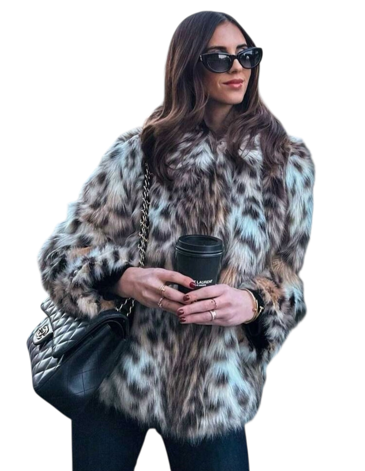 Veste femme en fausse fourrure effet lynx – coupe luxueuse & douce, hiver premium