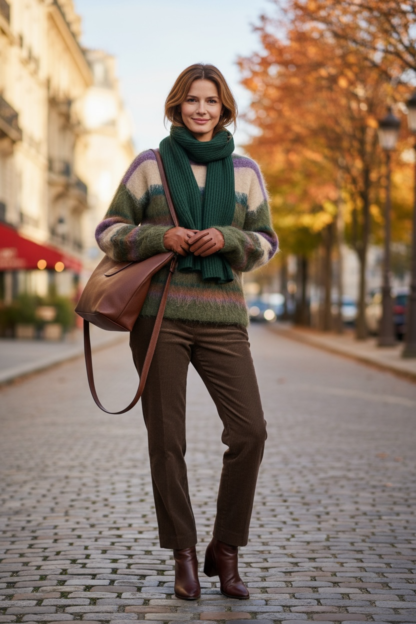 Pull mohair rayé vintage – douceur, chaleur et style rétro 🌿💜