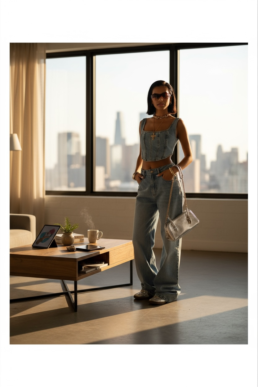 Pantalon Jean Oversize taille haute