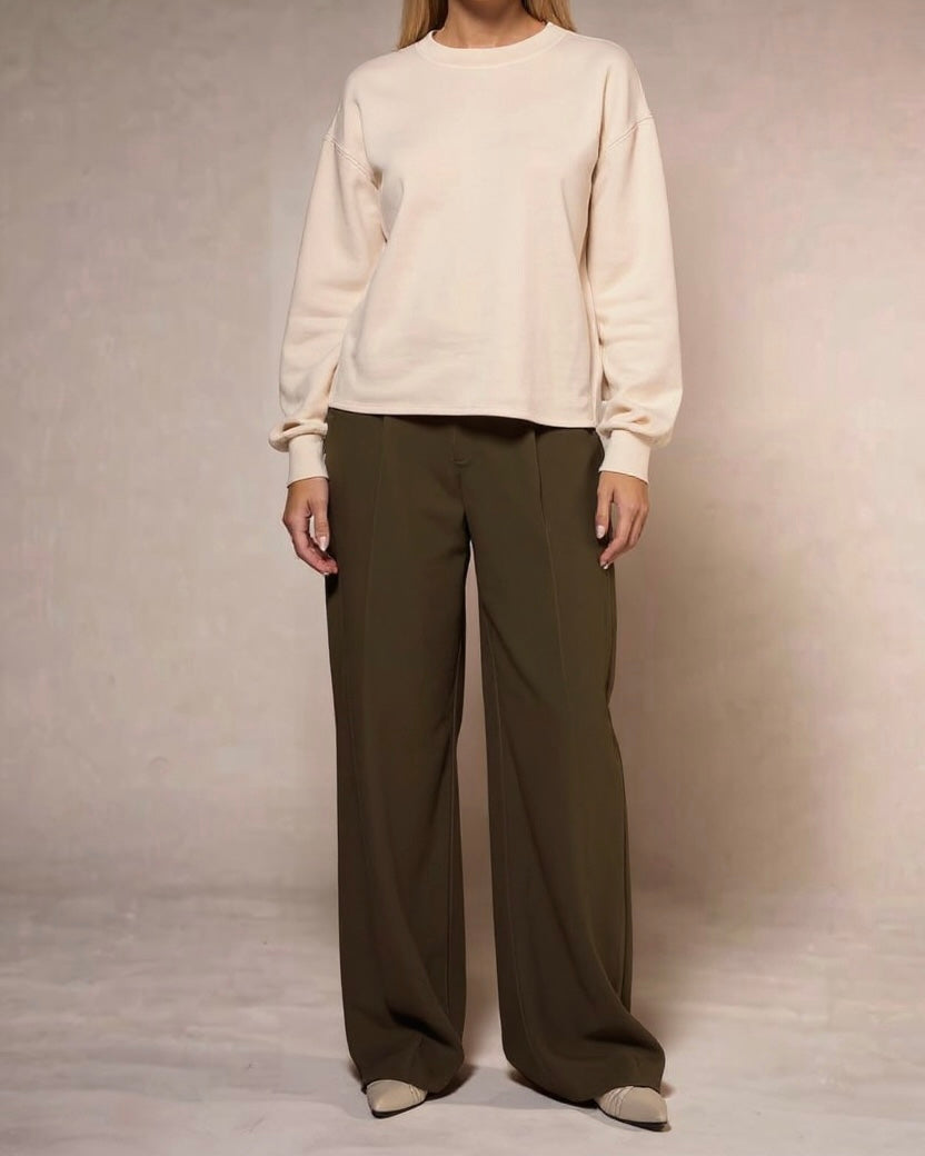 Pantalon fluide oversize taille haute - Tabac