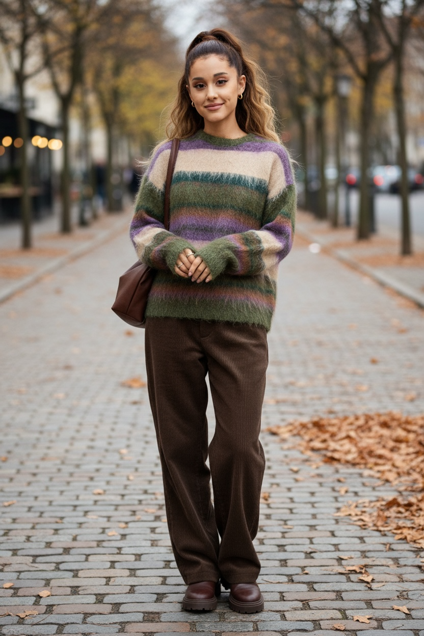 Pull mohair rayé vintage – douceur, chaleur et style rétro 🌿💜