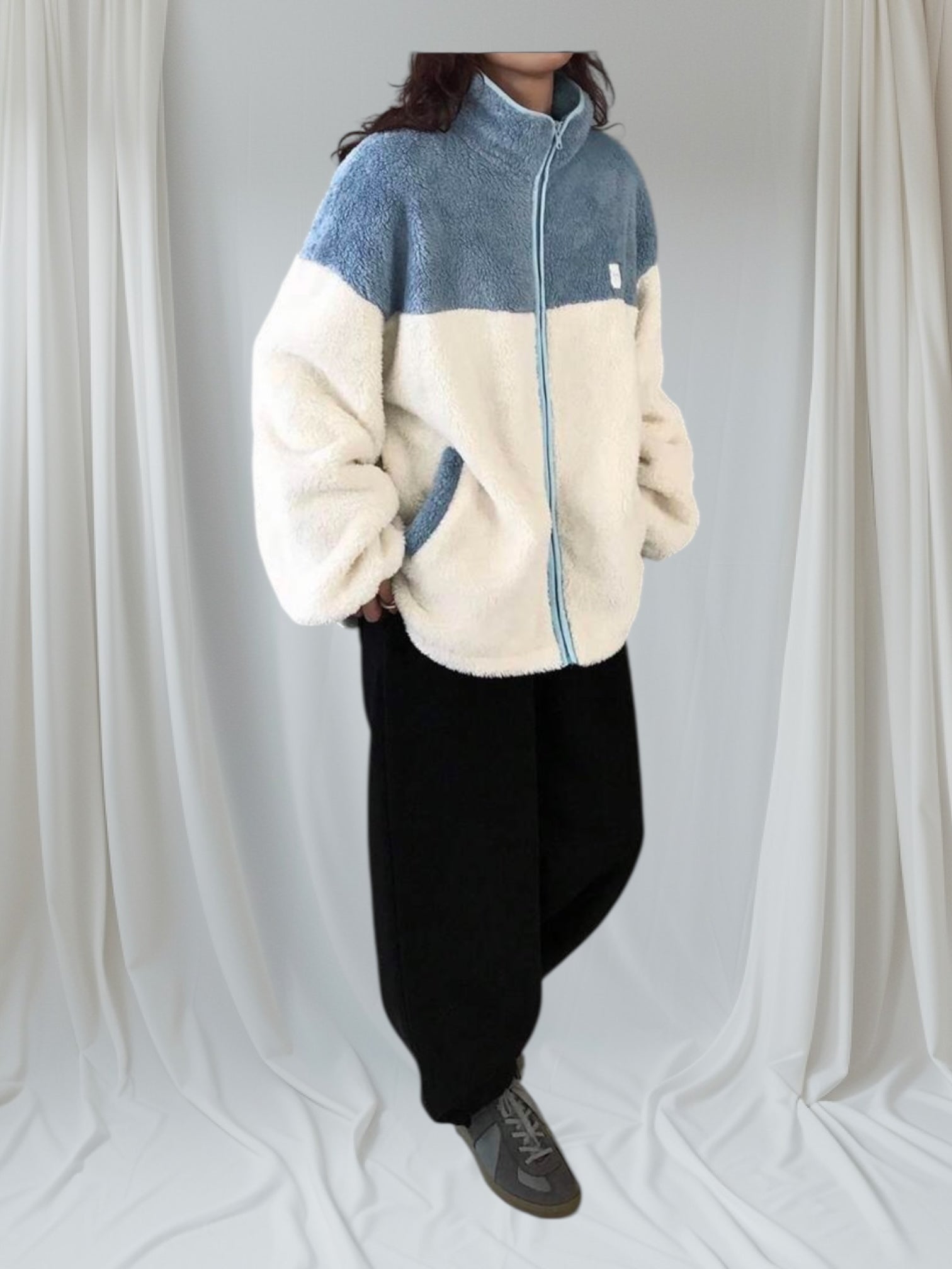 Teddy zippé bicolore polaire – bleu glacier & ivoire