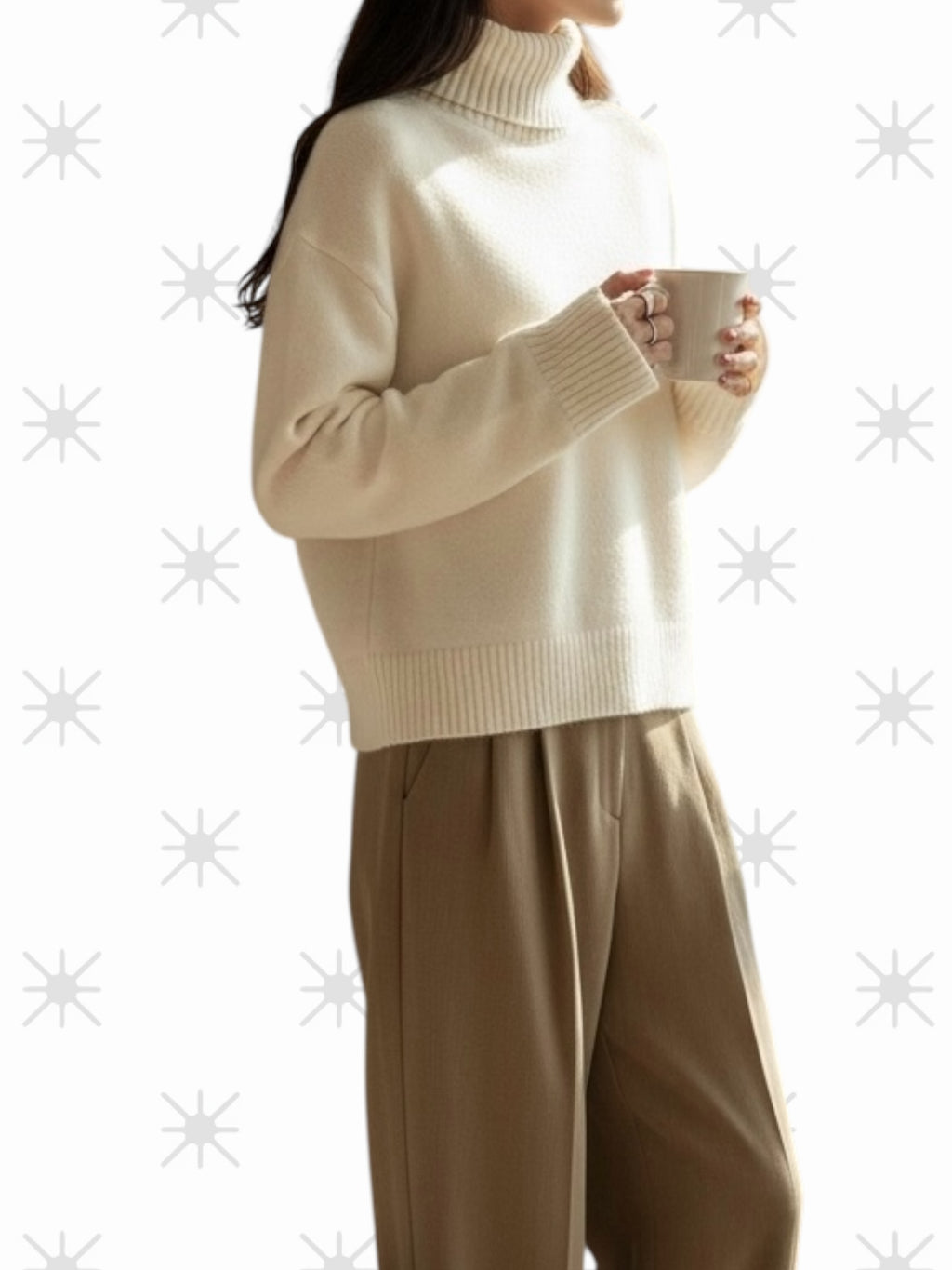 Pull oversize femme col roulé crème – gros pull chaud automne hiver tendance chic cosy