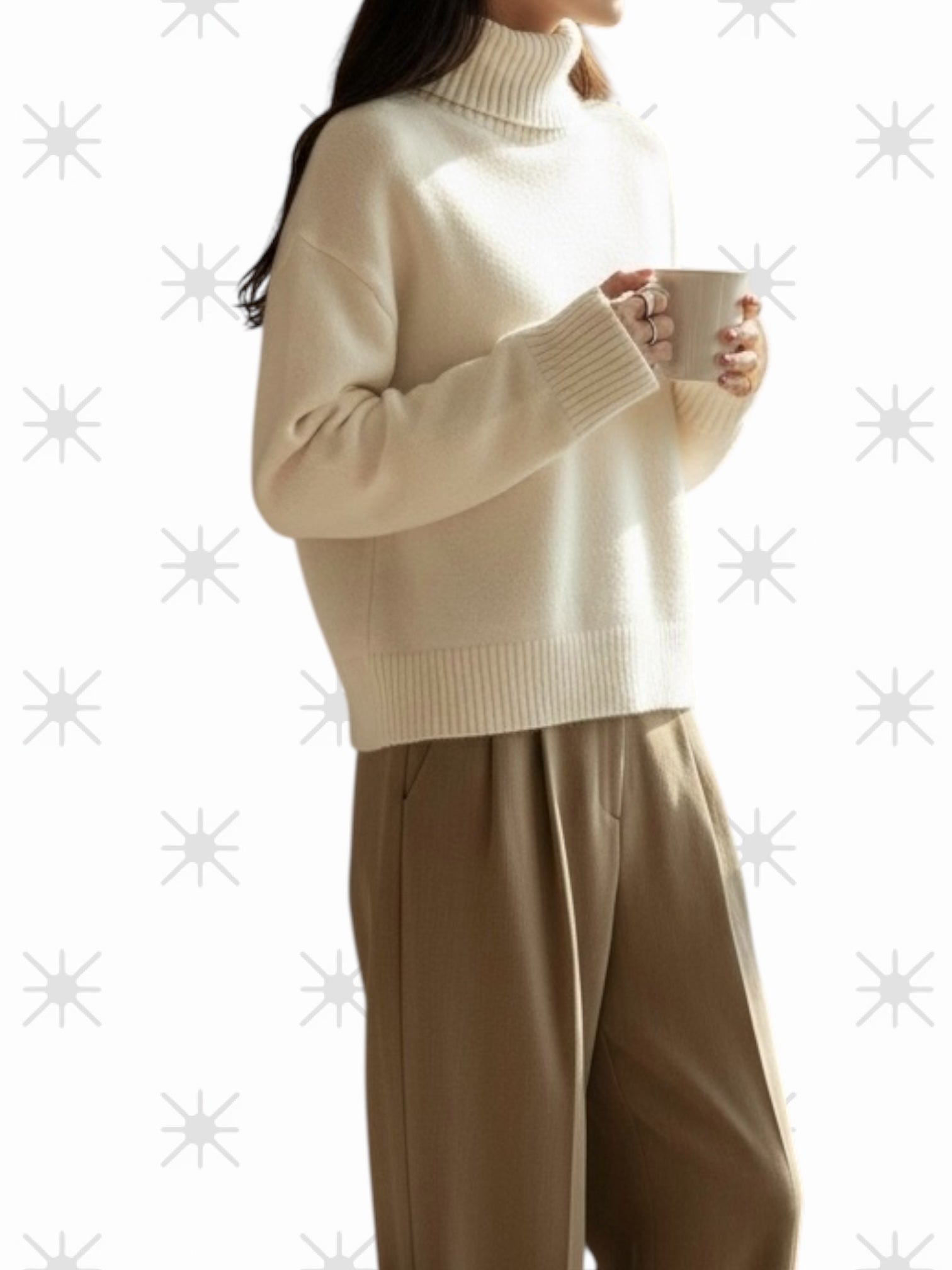 Pull oversize femme col roulé crème – gros pull chaud automne hiver tendance chic cosy