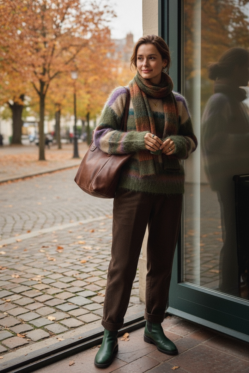 Pull mohair rayé vintage – douceur, chaleur et style rétro 🌿💜