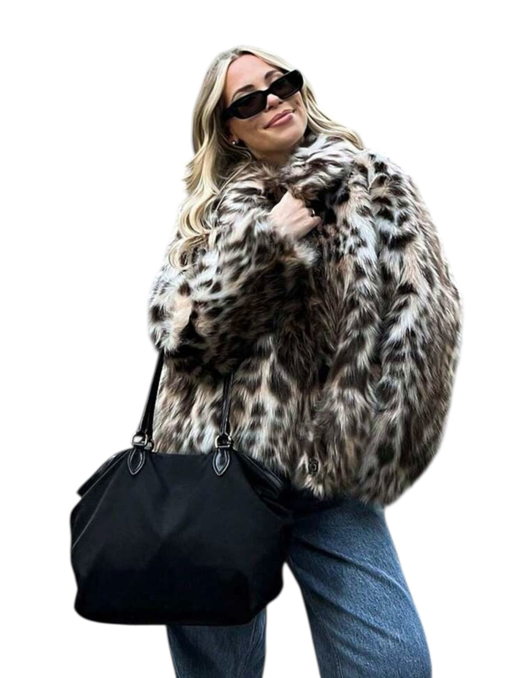 Veste femme en fausse fourrure effet lynx – coupe luxueuse & douce, hiver premium