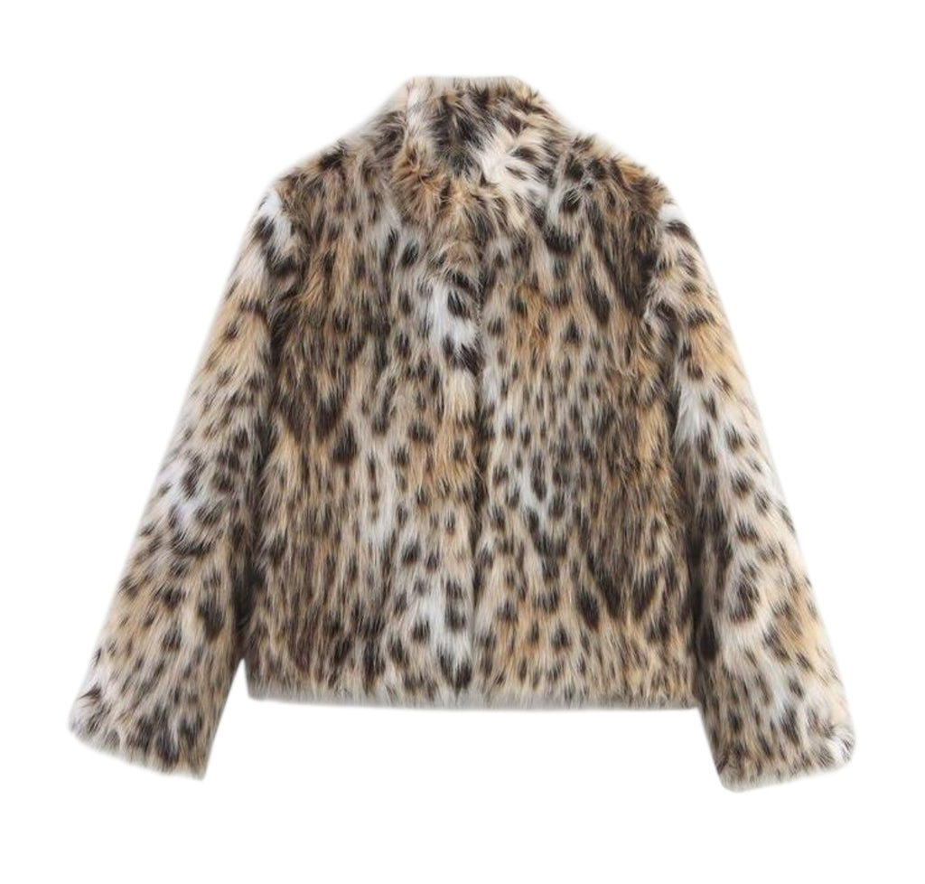 Veste femme en fausse fourrure effet lynx – coupe luxueuse & douce, hiver premium