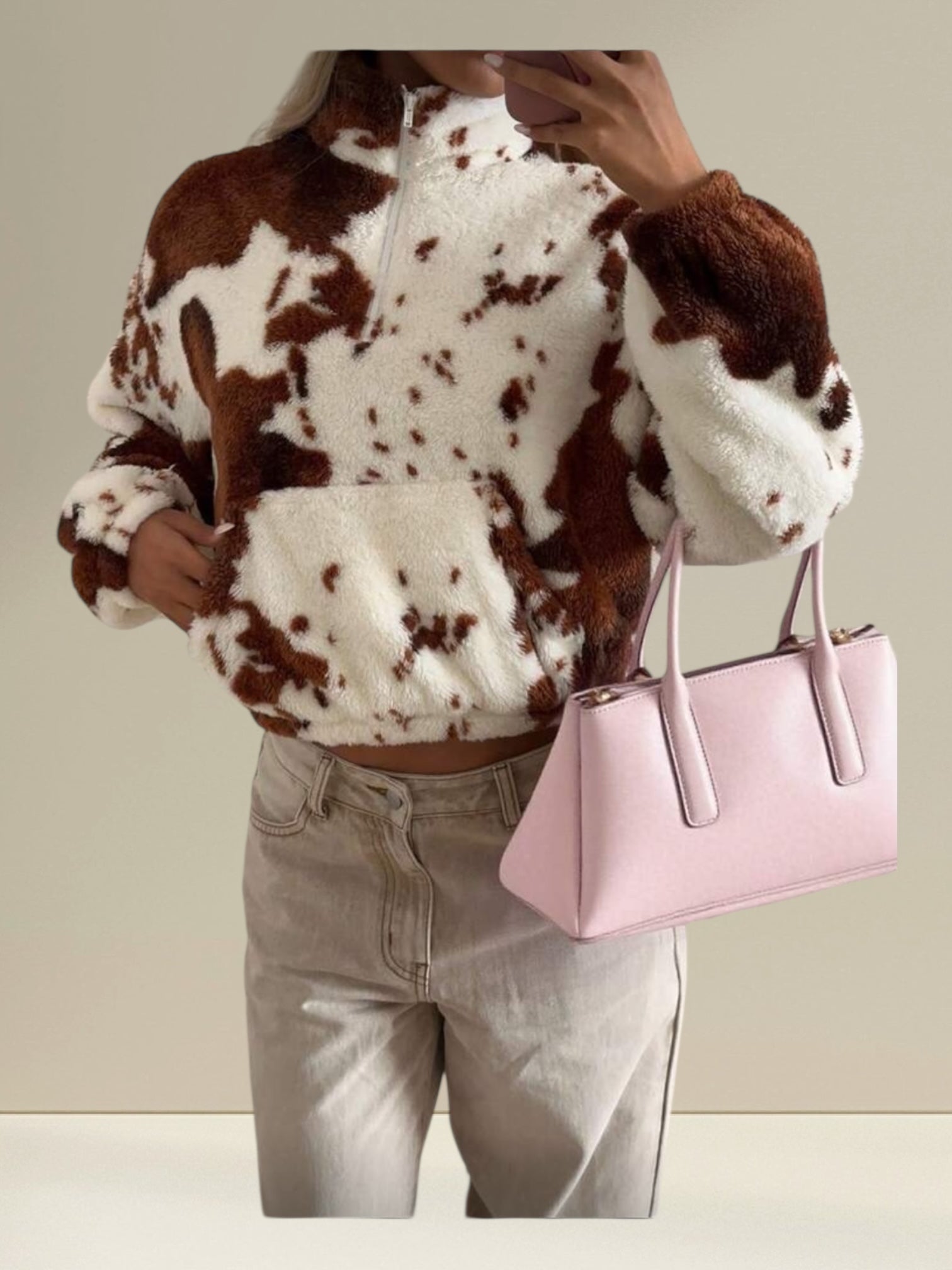 Veste Polaire Sherpa Femme Motif Tacheté – Ultra-Douce, Coupe Oversize, Style Ranch & Streetwear