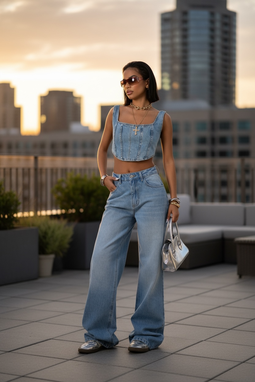 Pantalon Jean Oversize taille haute