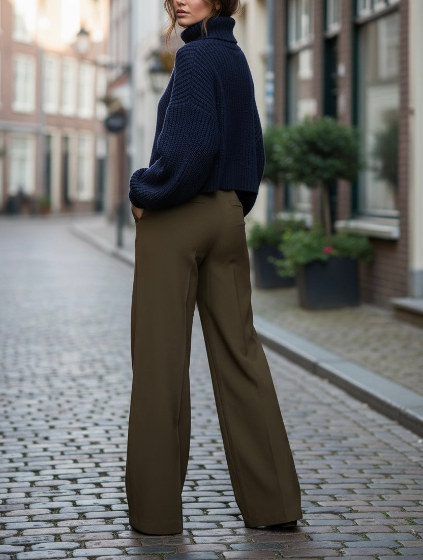 Pantalon fluide oversize taille haute - Tabac