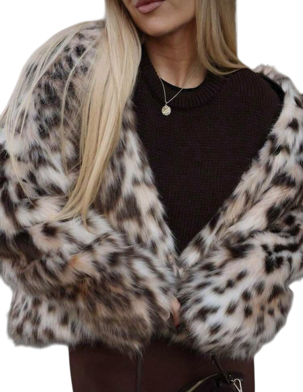 Veste femme en fausse fourrure effet lynx – coupe luxueuse & douce, hiver premium