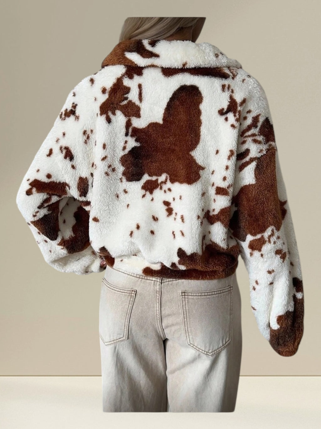 Veste Polaire Sherpa Femme Motif Tacheté – Ultra-Douce, Coupe Oversize, Style Ranch & Streetwear