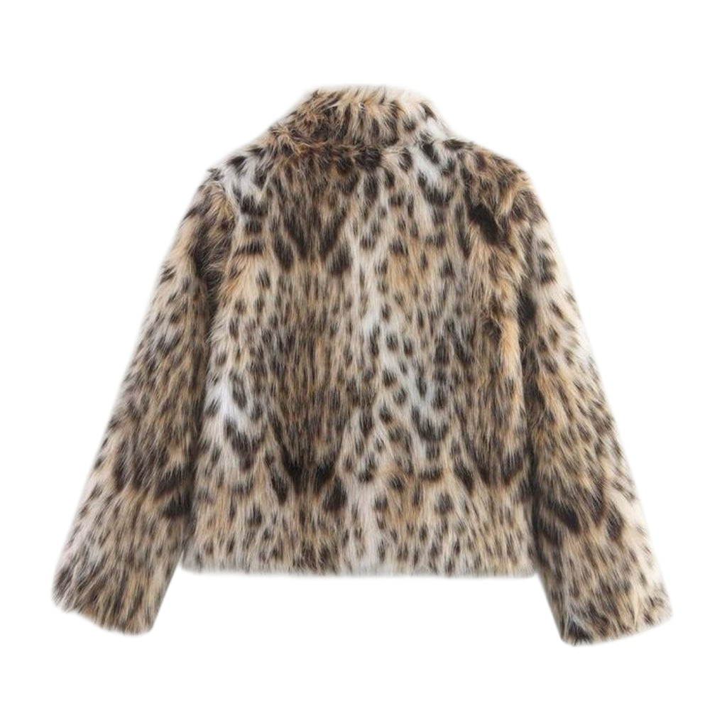 Veste femme en fausse fourrure effet lynx – coupe luxueuse & douce, hiver premium