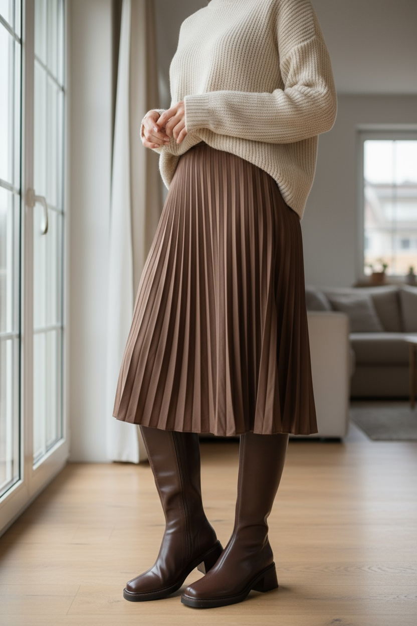 Bottes Hautes Élégantes Femme – Cuir Lisse, Talon Bloc Confort