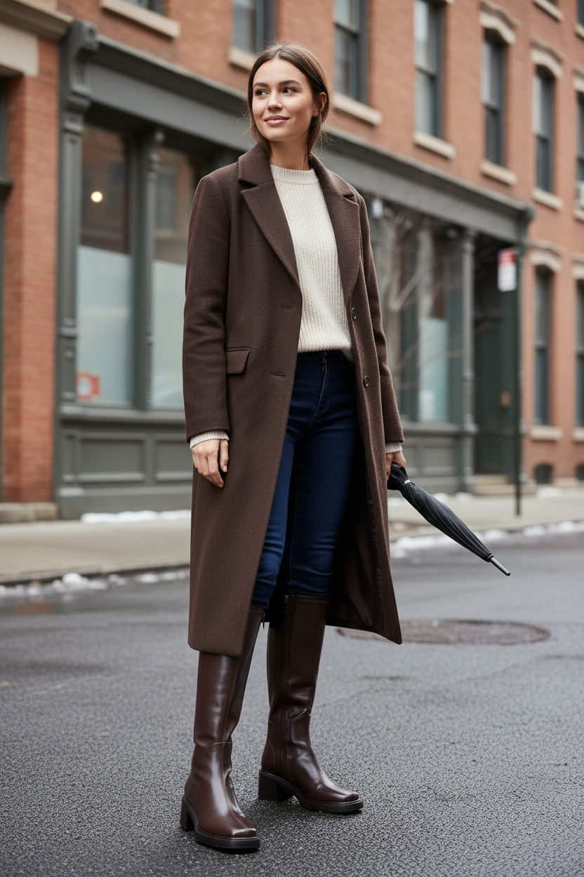 Bottes Hautes Élégantes Femme – Cuir Lisse, Talon Bloc Confort