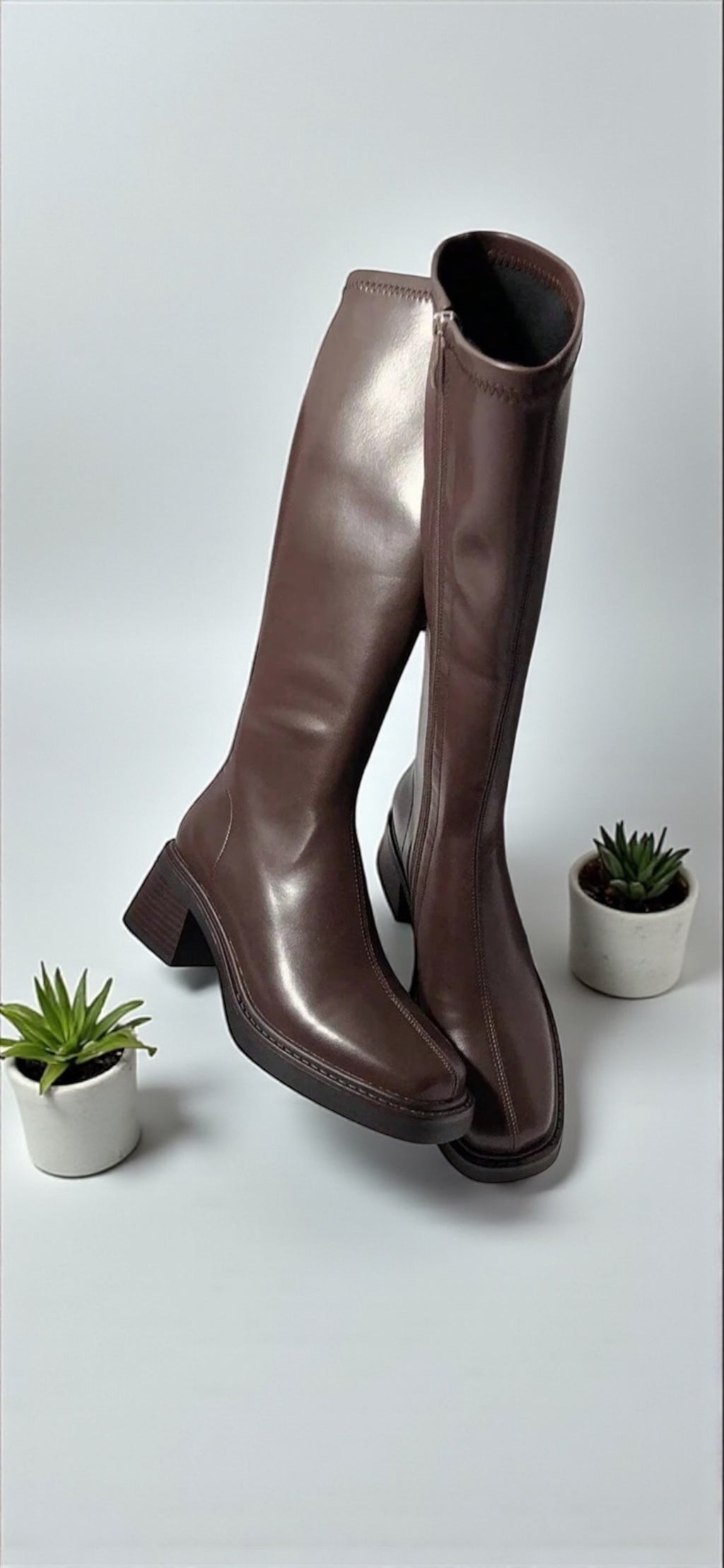 Bottes Hautes Élégantes Femme – Cuir Lisse, Talon Bloc Confort
