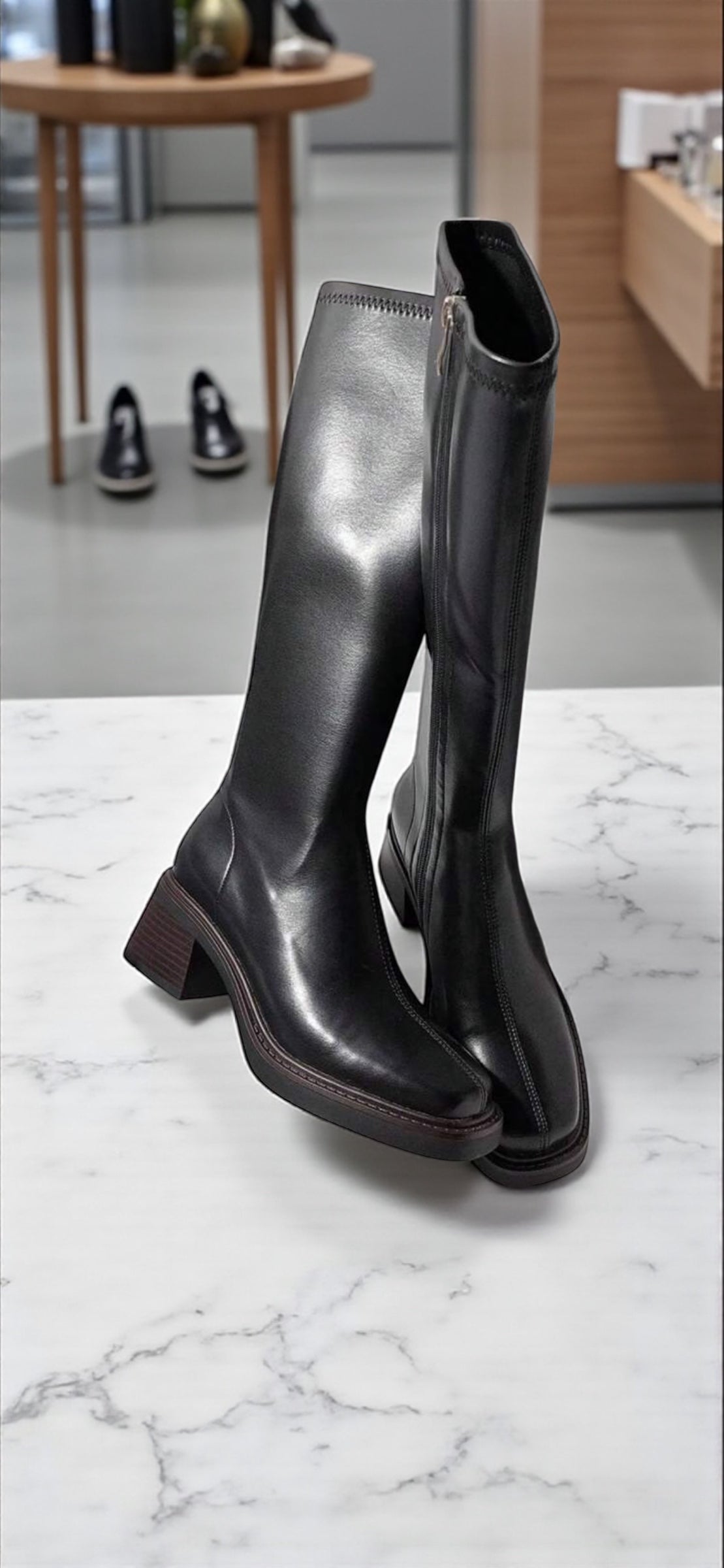 Bottes Hautes Élégantes Femme – Cuir Lisse, Talon Bloc Confort