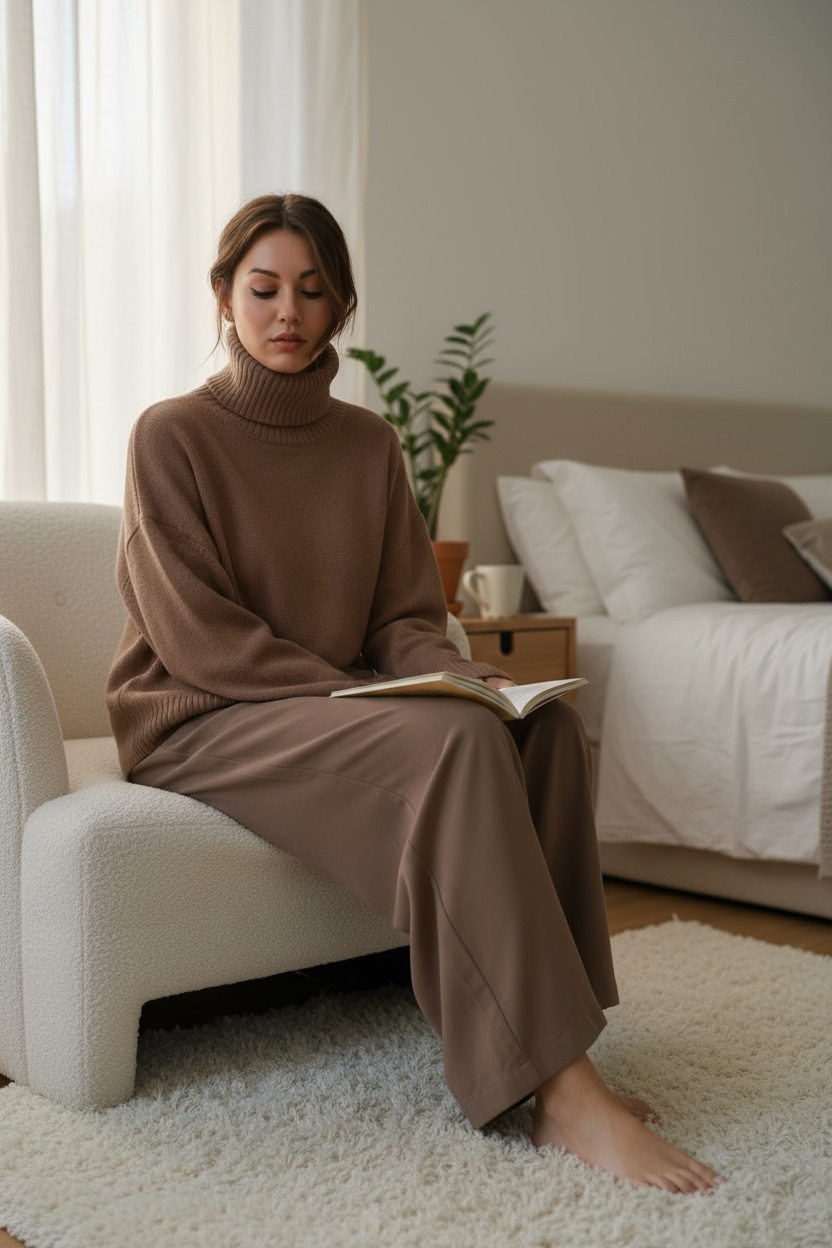 Pull Col Roulé Oversize Femme en Maille Douce – Pull Hiver Chic Décontracté