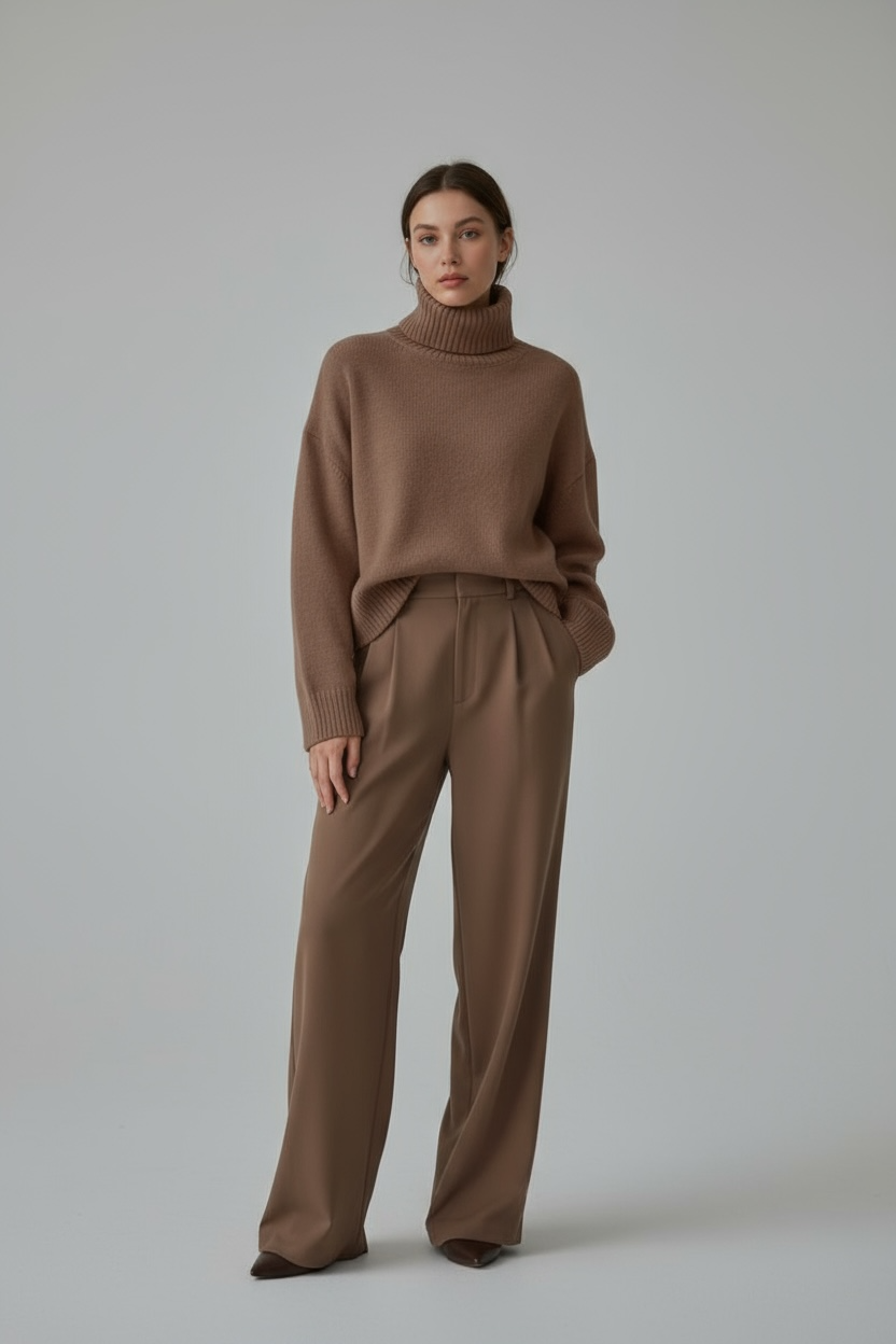 Pull Col Roulé Oversize Femme en Maille Douce – Pull Hiver Chic Décontracté