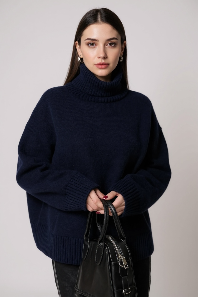 Pull Col Roulé Oversize Femme en Maille Douce – Pull Hiver Chic Décontracté