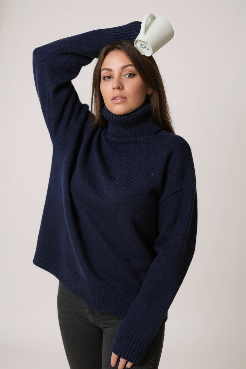 Pull Col Roulé Oversize Femme en Maille Douce – Pull Hiver Chic Décontracté