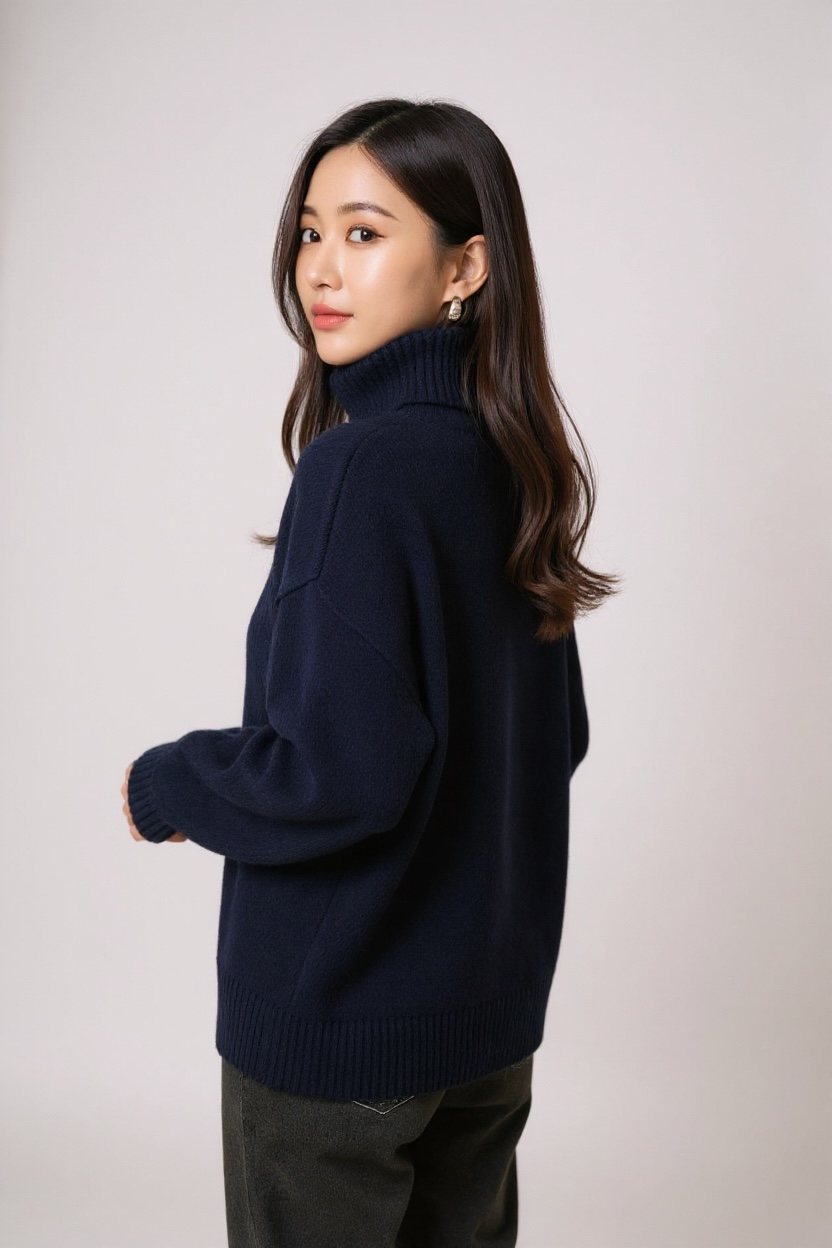 Pull Col Roulé Oversize Femme en Maille Douce – Pull Hiver Chic Décontracté